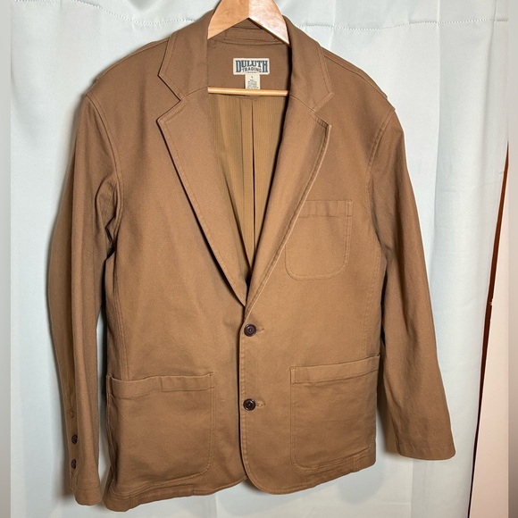 Duluth Trading Co. L Canvas Sport Coat Blazer 98/2 Cotton Spandex Workwear Tan